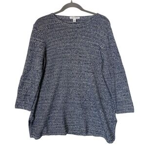 Belford Sweater Womens XL Blue Linen Cotton Tunic 3/4 Sleeve Pockets Knit Top